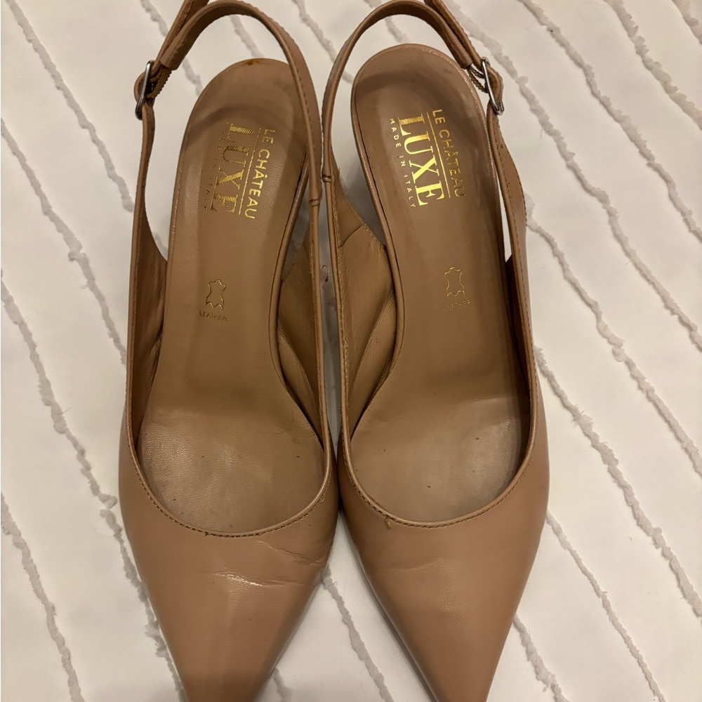 Le Chateau Luxe Beige Slingback Heels